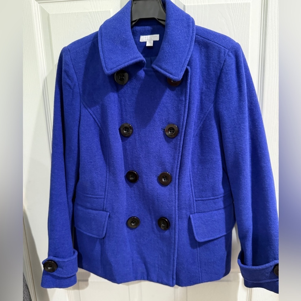 Charter Club Royal Blue Purple Wool Blend Petite Medium Pea Coat